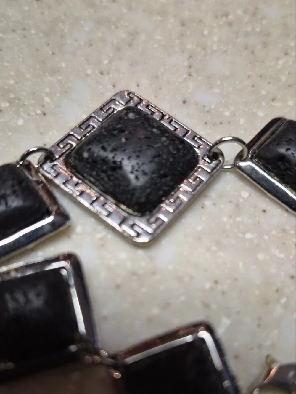 Vintage Kostibas Hellas Greek Key Lava Stone Bracelet